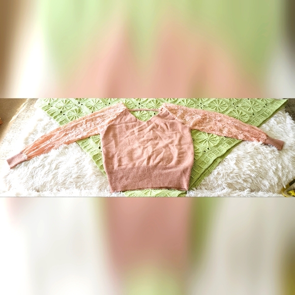 Lace Back Crop Sweater - Picture 1 of 7